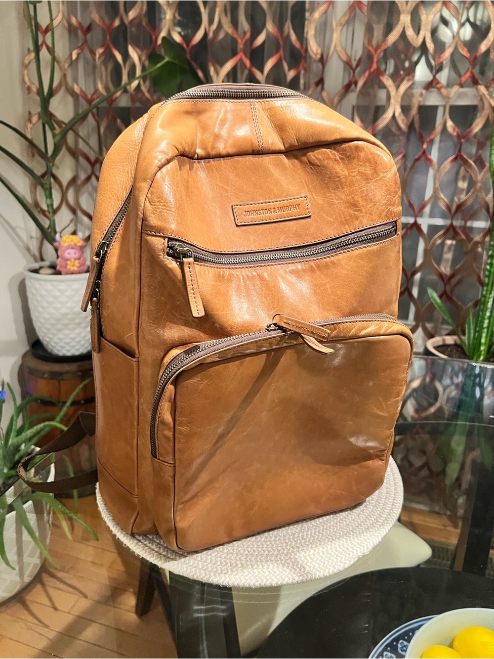 Johnston & Murphy Cognac Leather Rhodes Backpack